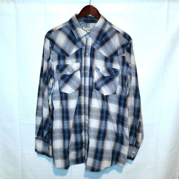 Bit & Bridle Blue Plaid Pearl Snap Button Down Long Sleeve Western Shirt Size XL - Picture 1 of 10